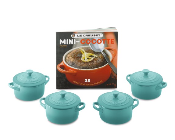 Le Creuset Stoneware 4-Piece Mini Cocotte Set with Cookbook, Caribbean