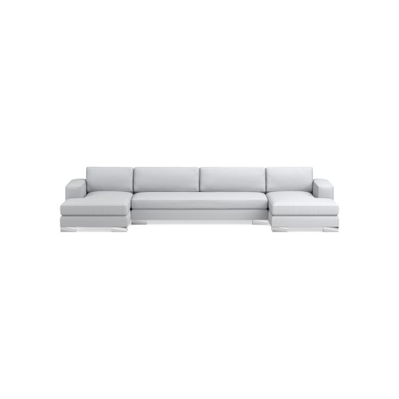 Yountville Sectional, 3-Piece U-Shape Sofa with Chaise, Standard Cushion, Brushed Canvas, White, Metal Feet