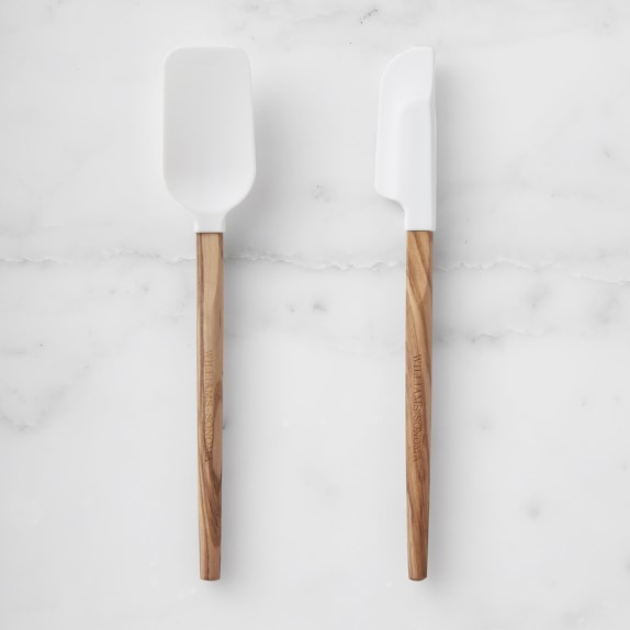 Williams Sonoma Silicone Mini Spatulas with Olivewood Handles, Set of 2, White