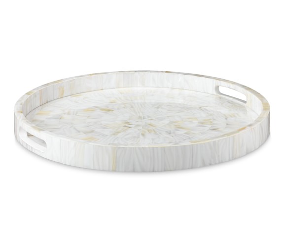 Round Kabibe Shell Tray, Small, White