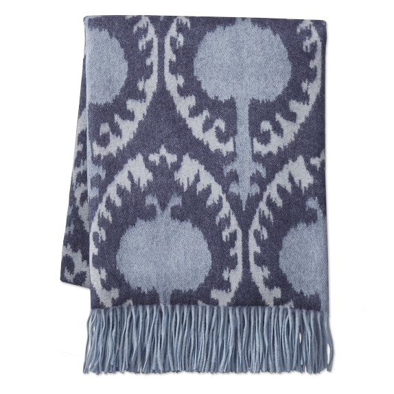 Williams Sonoma Novelty Patterned Jacquard Cashmere Throw, Marrakesh Ikat, Navy