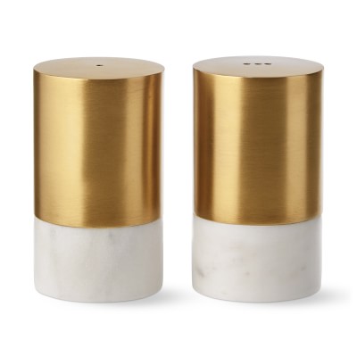 Marble &amp; Brass Salt &amp; Pepper Shakers