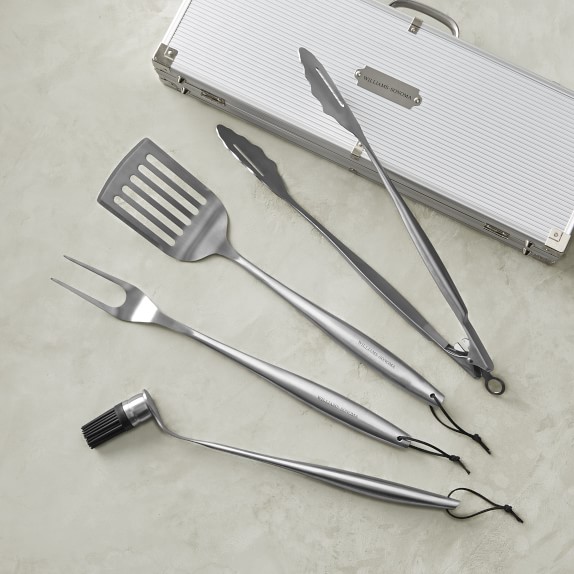 Williams Sonoma Stainless-Steel Handled 4-Piece BBQ Tool Set with Storage Case