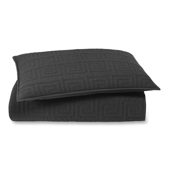 Greek Key Sateen Bedding, King/Cal King Quilt, Black