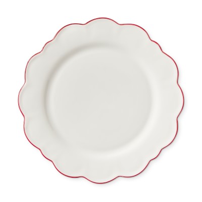 AERIN Scalloped Dinner Plate, Set of 4, Red Rimmed