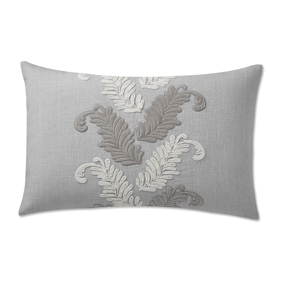 Luisa Scroll Embroidered Velvet Applique Lumbar Pillow Cover, 14