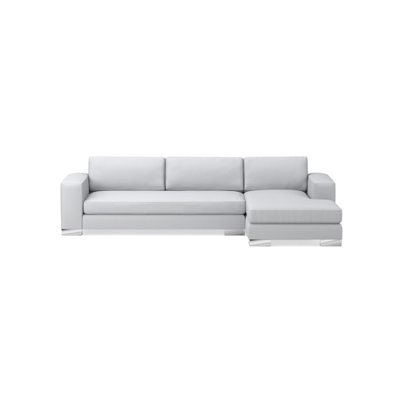 Yountville Sectional, Right 2-Piece L-Shape Loveseat with Chaise, Standard Cushion, Brushed Canvas, White, Metal Feet