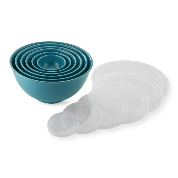 Melamine Mixing Bowls with Lids, Set of 6, Enamel Blue