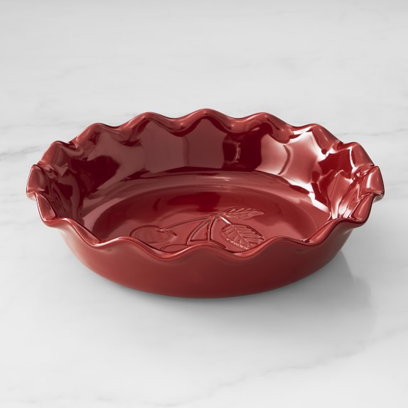 Emile Henry Cherry-Embossed Ruffled Pie Dish, Burgundy
