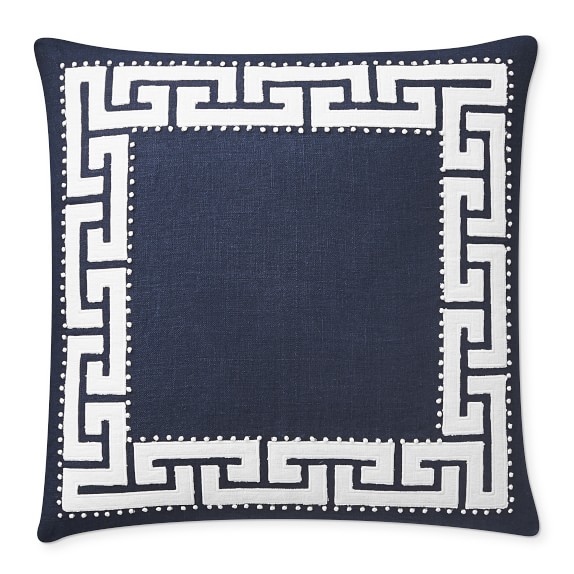 Paloma Contreras Greek Key Linen Applique Pillow Cover, 22