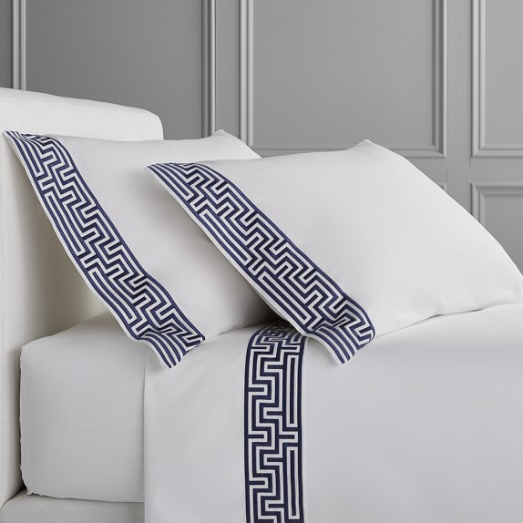 Chambers® Regent Embroidered Sheet Set, Cal King, Navy