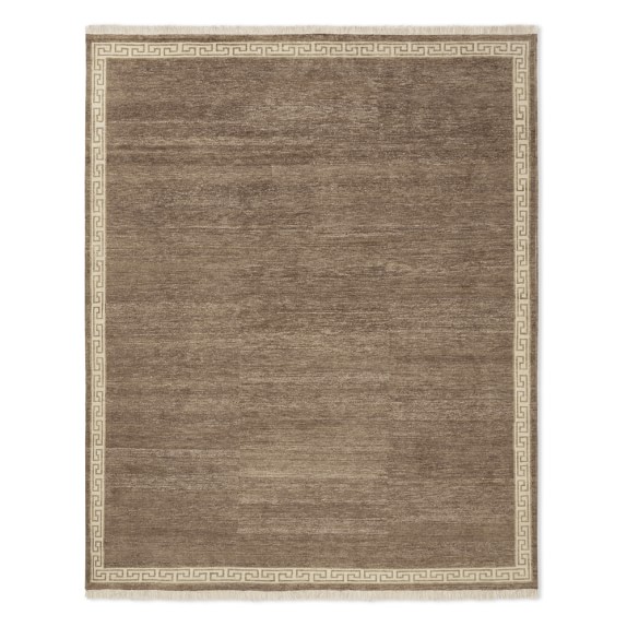 Greek Key Border Hand Knotted Rug, 6X9', Hickory