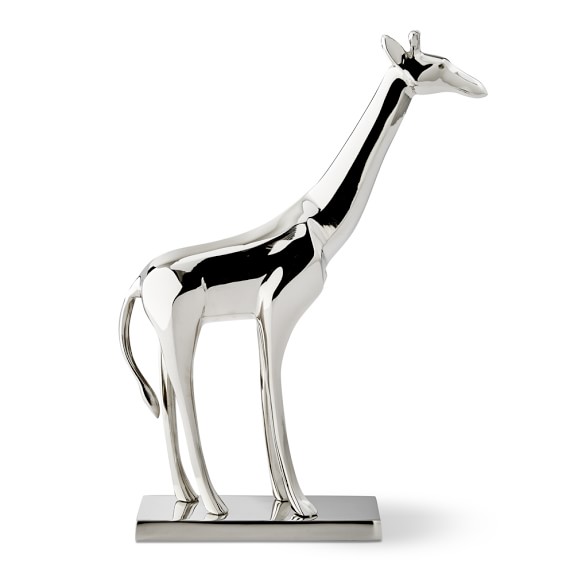 Giraffe Sculpture on Stand, Polished Nickel
