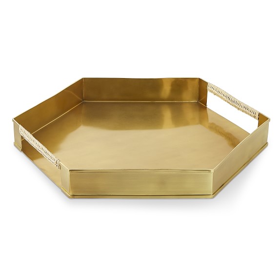 Paloma Contreras Brass Hexagonal Tray With Rattan Handle, Large