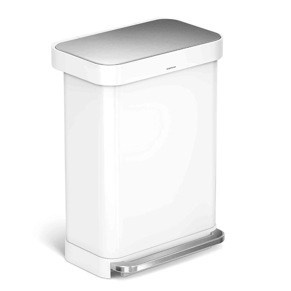 simplehuman™ 55L Liner Rim Rectangular Step Can, White Stainless Steel