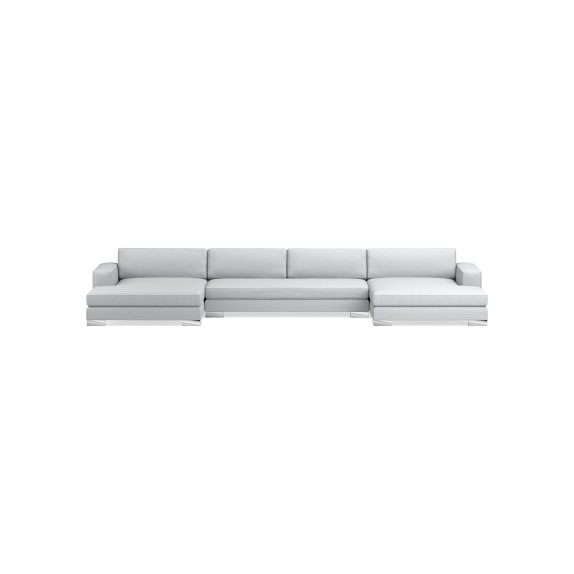Yountville Sectional, 3-Piece U-Shape Sofa with Wide Chaise, Standard Cushion, Brushed Canvas, White, Metal Feet
