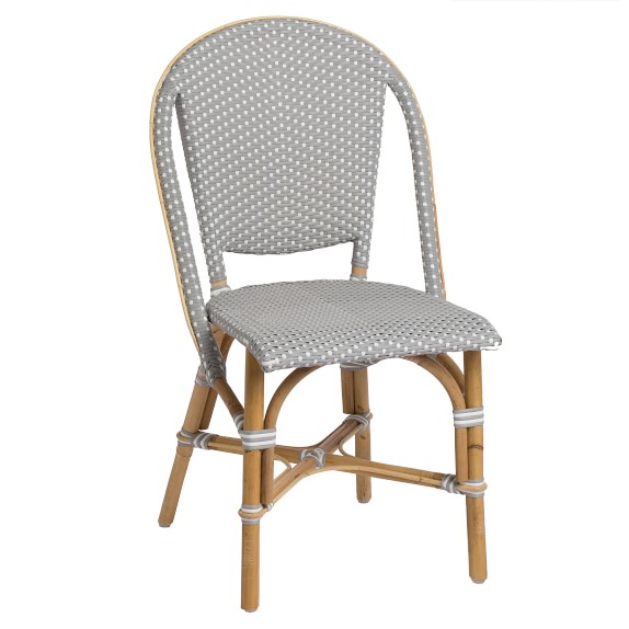 French Bistro Dining Side Chair, Natural Rattan, Grey/White