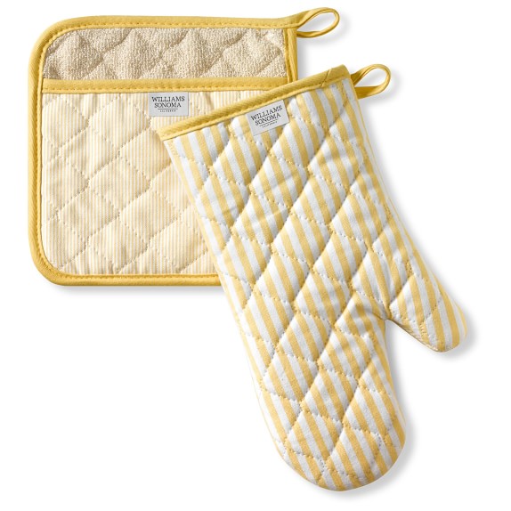 Bay Stripe Oven Mitt & Potholder Set, Jojoba Yellow