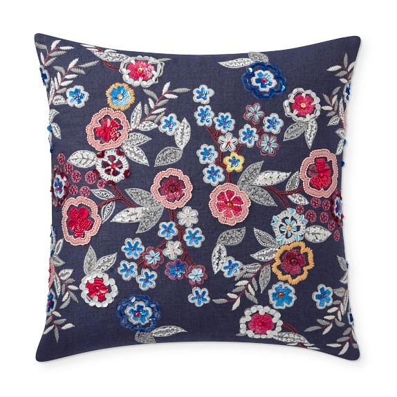 Sasha Beaded Embroidered Linen Pillow Cover, 20