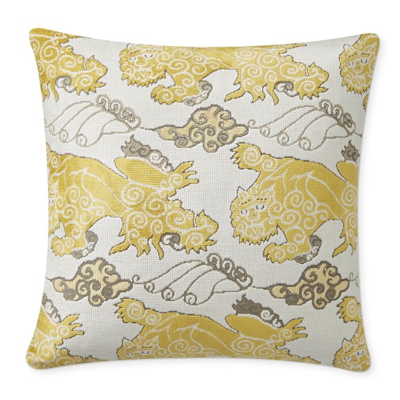 Velvet Jacquard Foo Dog Pillow, 22