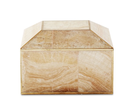 Brass Bordered Stone Box, Small, Sand