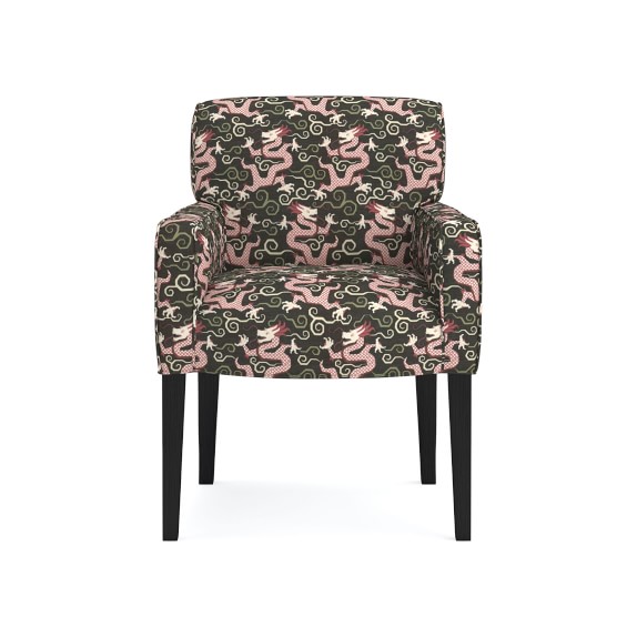 Fitzgerald Dining Armchair, Schumacher Bixi Dragon, Black, Ebony Leg
