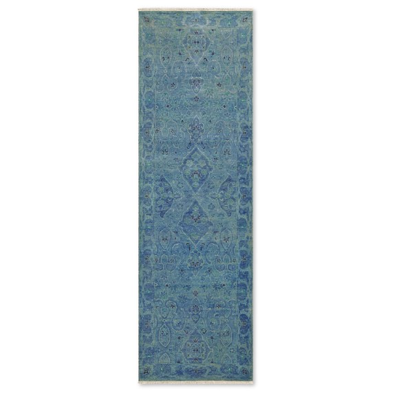 Arabesque Haze Hand Knotted Rug, 3x10', Deep Aqua