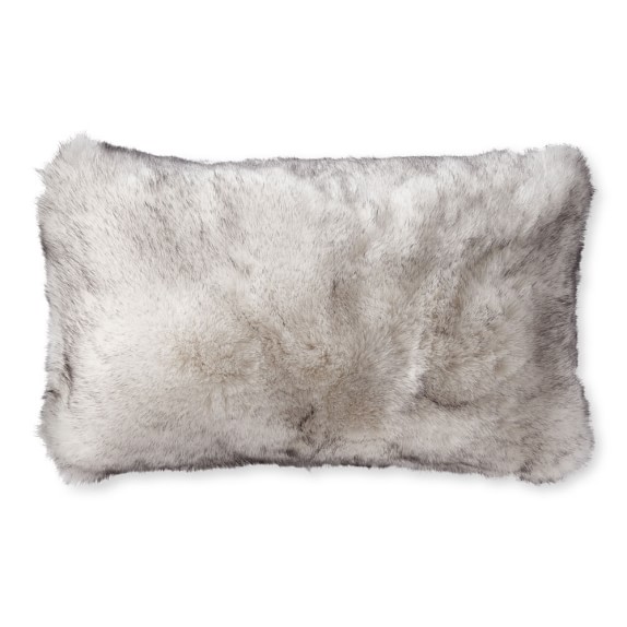 Siberian Wolf Faux Fur Lumbar Pillow Cover, 14