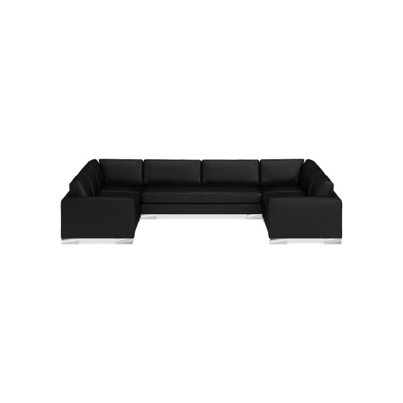 Yountville Sectional, 5-Piece U-Shape Loveseat, Standard Cushion, Classic Leather, Black, Metal Feet