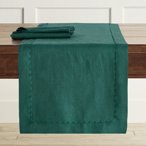 Washed Linen Table Runner, Evergreen