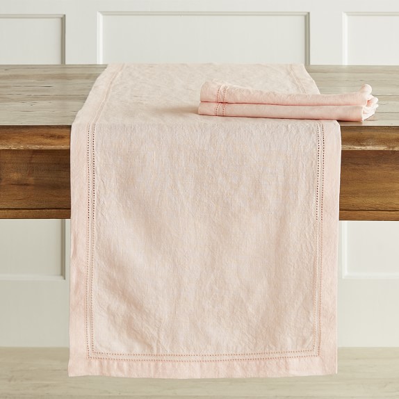 Linen Double Hemstitch Runner, Blush