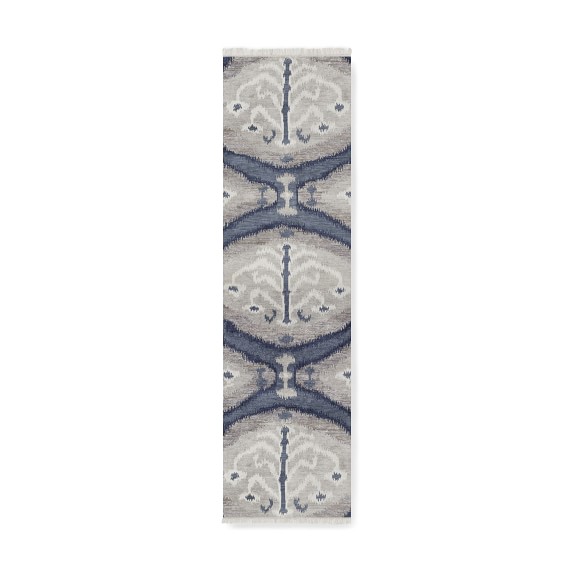 Made to Order Bukhara Ikat Hand Knotted Rug, 3x10', Denim