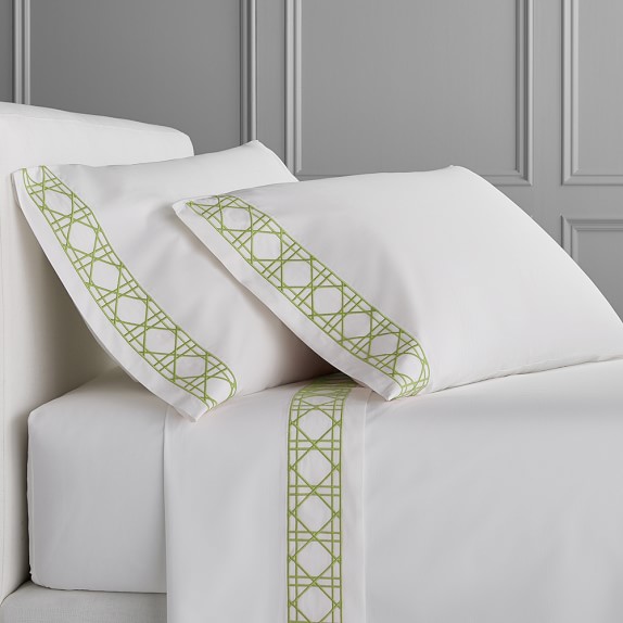 Chambers® Cane Embroidery Sheet Set, Full/Queen, Green