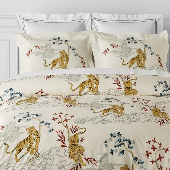 Kalden Tiger Printed Organic Duvet Cover Full Queen White