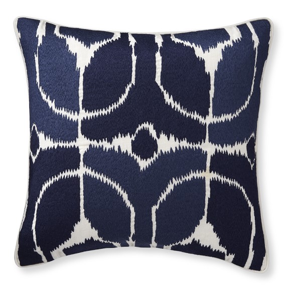Embroidered Ikat Pillow Cover, Navy Williams Sonoma