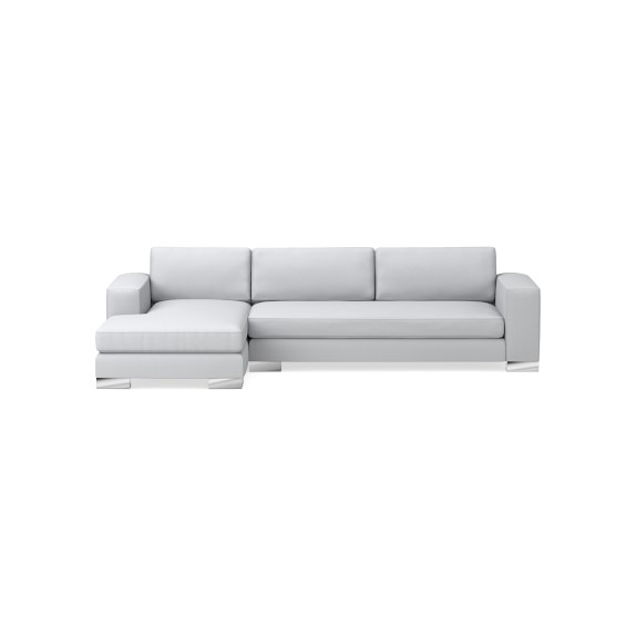 Yountville Sectional, Left 2-Piece L-Shape Loveseat with Chaise, Standard Cushion, Brushed Canvas, White, Metal Feet