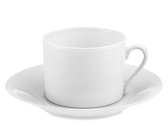 Apilco Beaded Hemstitch Porcelain Cups & Saucers, Set of 4