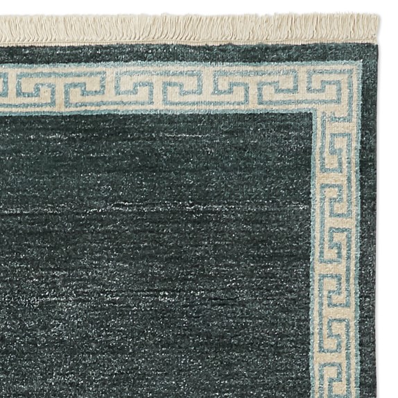 Greek Key Border Hand Knotted Rug Swatch, 18X18