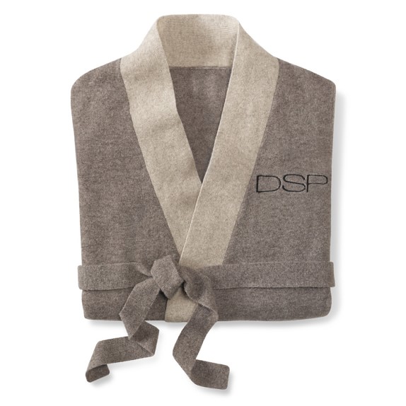 Cashmere Two Tone Bath Robe, Small, Fossil & Oatmeal