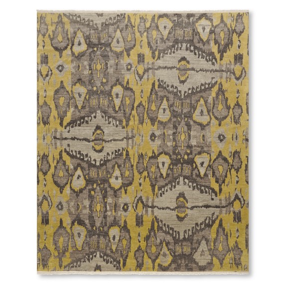 Andijan Ikat Hand Knotted Rug, 6x9', Yellow