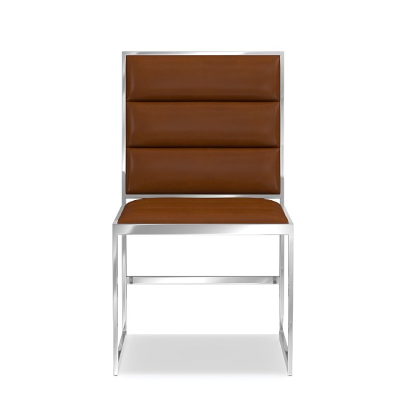 Channeled Dining Side Chair, Tuscan Leather, Bourbon