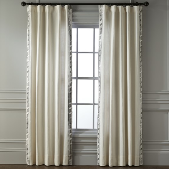Grey Greek Key Linen Curtains Williams Sonoma