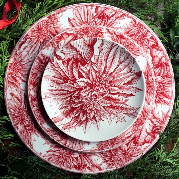 Caskata Pointsettia Rimmed Dinner Plate, Red, Non-Monogrammed