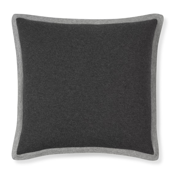 Cashmere Pillow Cover with Contrast Edge, Charcoal & Gray