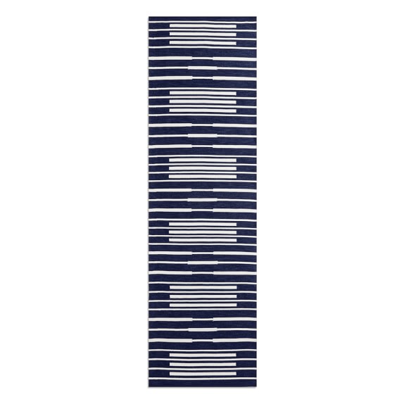 Perennials Piano Stripe Indoor/Outdoor Rug, 3x10', Navy
