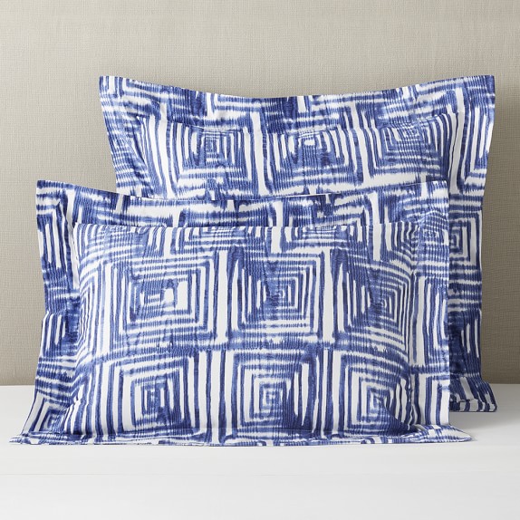 Printed Ikat Grid Duvet Cover Shams Navy Williams Sonoma