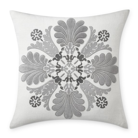 Cauri Embroidered Linen Applique Pillow Cover, 22