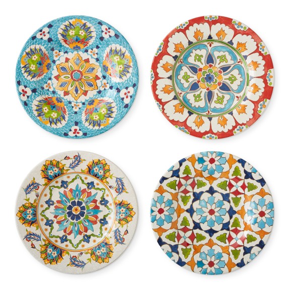 Iznik Outdoor Melamine Salad Plates, Set of 4, Mixed