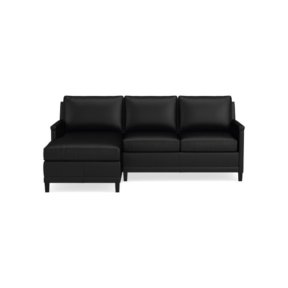 Addison Sectional, Right 2-Piece L-Shape 4-Cushion Cornering Sofa, No Nailhead, Standard Cushion, Classic Leather, Black