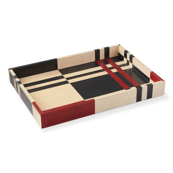 Red and Brown Tartan Marquetry Tray